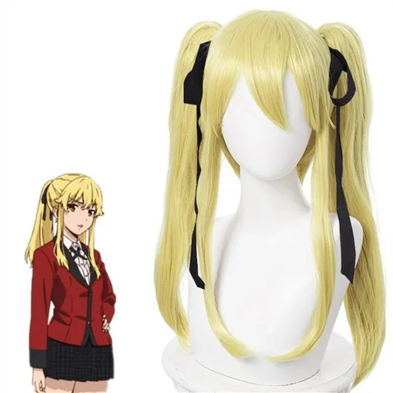Anime Meari Saotome Kakegurui Compulsive Gambler Cosplay Costume School Uniforms Set Cosplay Costume Red Coat Gold Wig