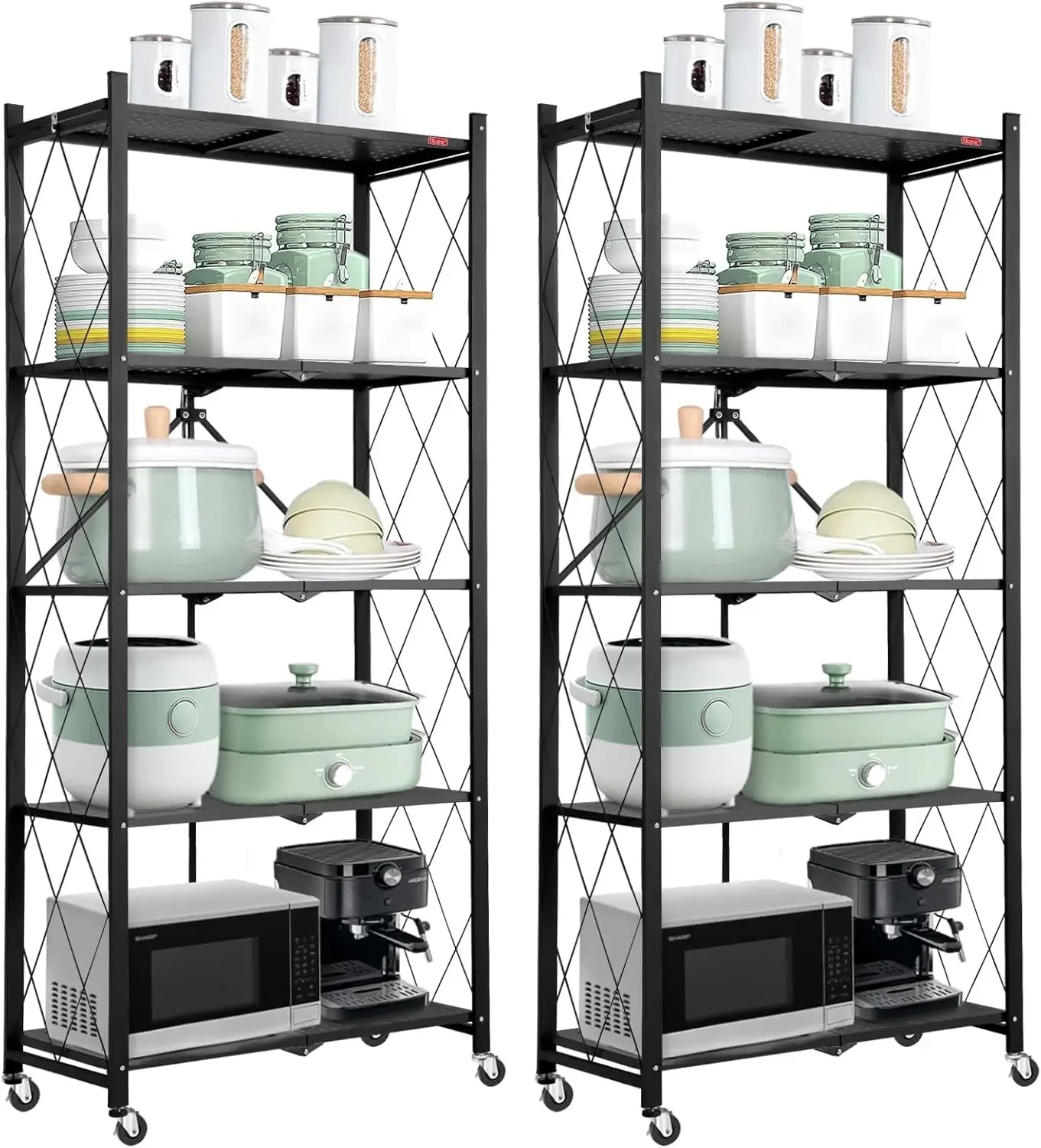 

DEANIC 5 Tier Storage Shelves with Wheels, Kitchen Rolling Cart, Metal Garage Shelving No Assembly, Heavy Duty Utility Cart for