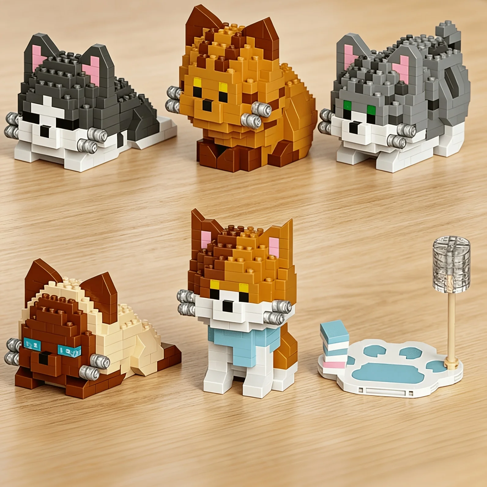 Cute Kitten Building Blocks Set of 6 Pieces, Including Orange Cats, Gray and White Tabby Cats, and Other Six Different Building Block Models, Various Cute Pet Building Blocks/Animal Models/Desktop Decorations/Pet Models, Fun Children's Gifts, Bright Colors and Full of Creativity Relieve Irritability, Let Children Learn While Playing, and Promote Parent-Child Interaction. Ideal for Children's Parti