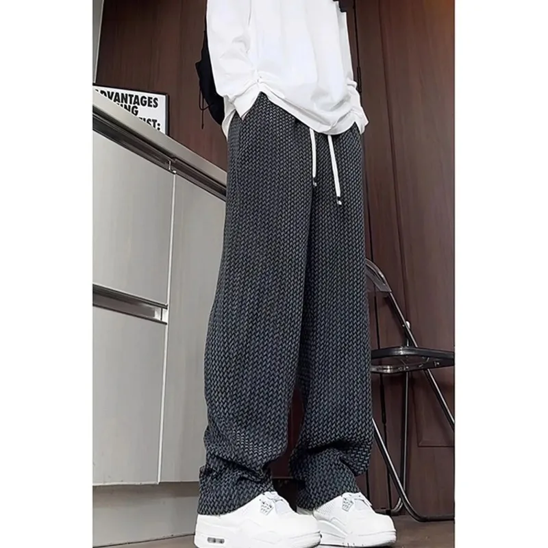

American Retro Diamond Stripe Casual Men's Autumn Handsome High Street Straight Wide Leg Pants
