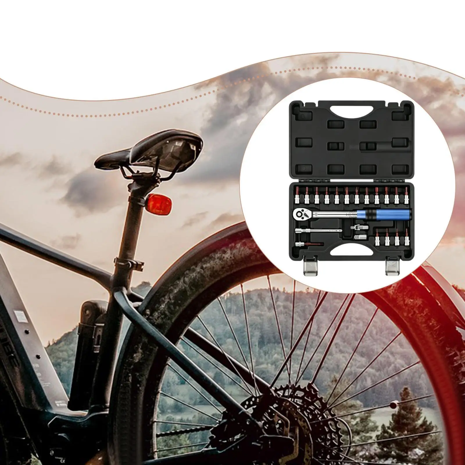1/4inch Drive Torque Wrench Set Multifunctional Bicycle Repair Tool Easy to Install Accessory 2-24N.M Bicycle Torque Wrench