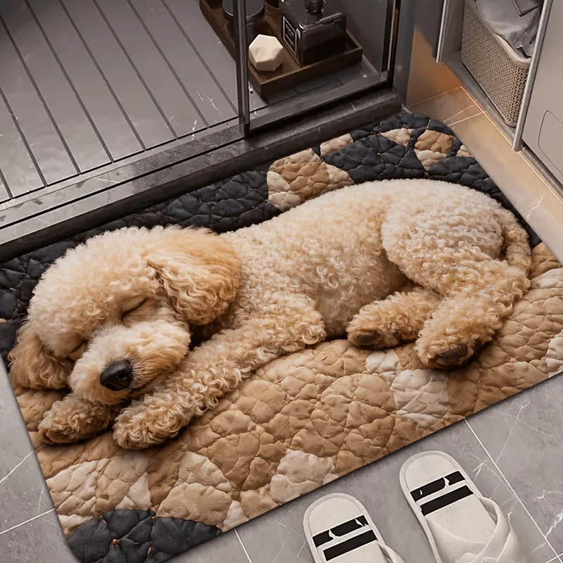 Cute Dog Pet Paw Print Rug Mat Puppy Sleeping Animal Floor Decor Carpet Runner for Nursery Living Room Hallway Entryway Gift