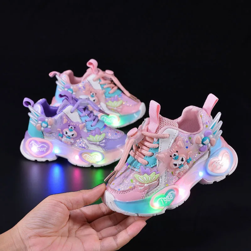 

Популярные осенне-зимние модные кроссовки Sanrio Kuromi для девочек Kawaii, студенческие аниме-мультяшные детские неуклюжие кроссовки для отдыха, новый стиль