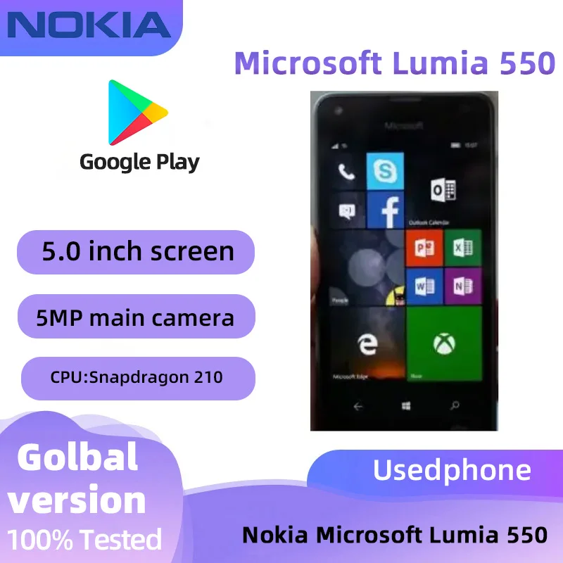 Nokia Microsoft Lumia 550 4G 5.0inch Screen SmartPhone CPU Qualcomm Snapdragon 210  5MP Camera Unlocked used phone