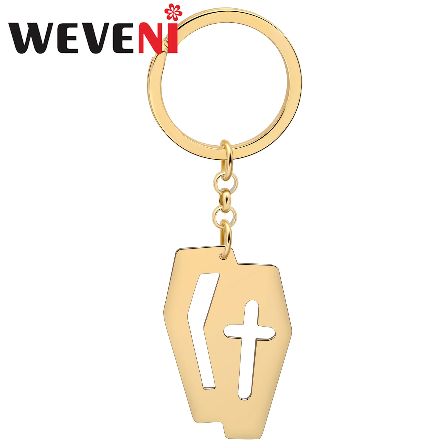 WEVENI Stainless Steel Cross Tombstone Keychains Key Ring Jewelry For Women Girls Car Bag Key Chain Gifts Halloween Decor