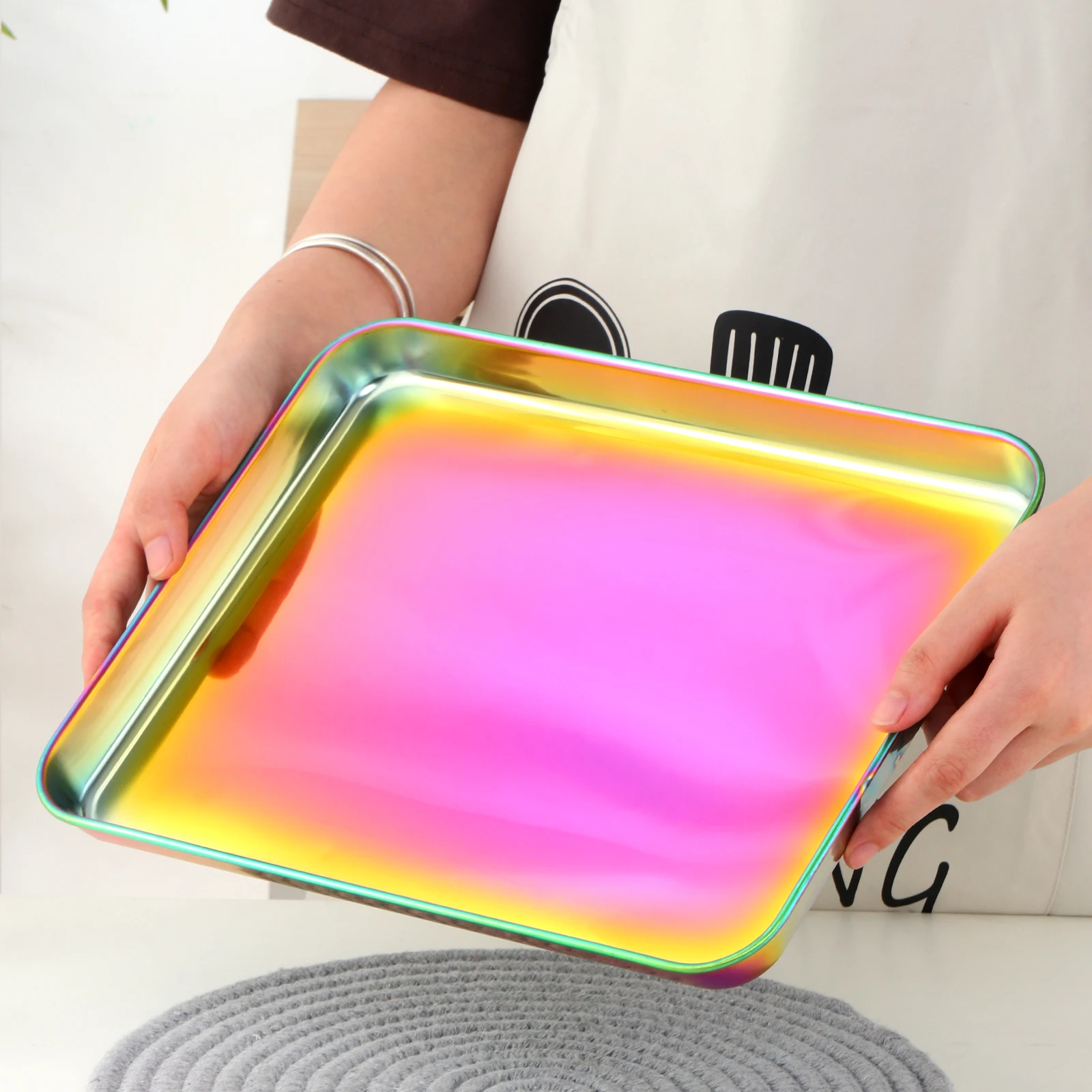 New Baking Pan Stainless Steel Storage Cafeteria Tray Food Fruit Plate Barbecue Dish Tableware Kitchen Removable Cooling Rack