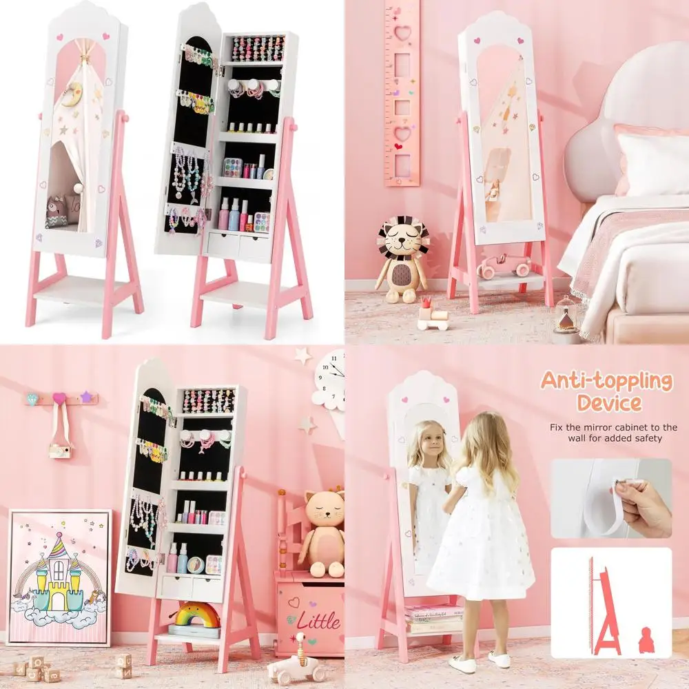 

Детский туалетный столик с зеркалом в полный рост и вместительными ящиками для девочек, белый цвет