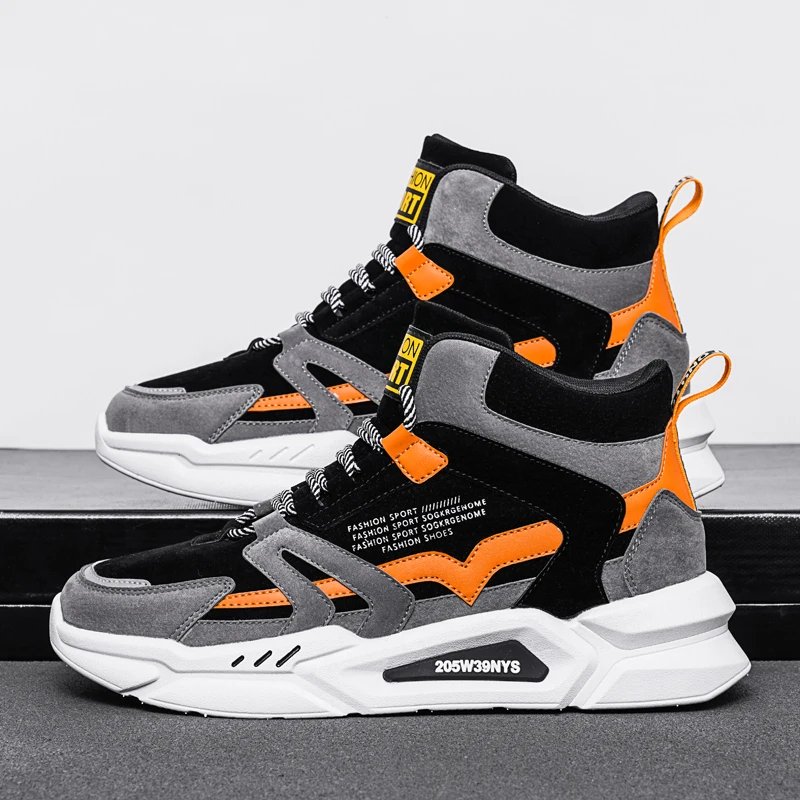 

Men Running Shoes High-top Flat Comfortable PU Leather Breathable Spring Lace-up Sneakers Teen Trendy Tennis Shoes Student