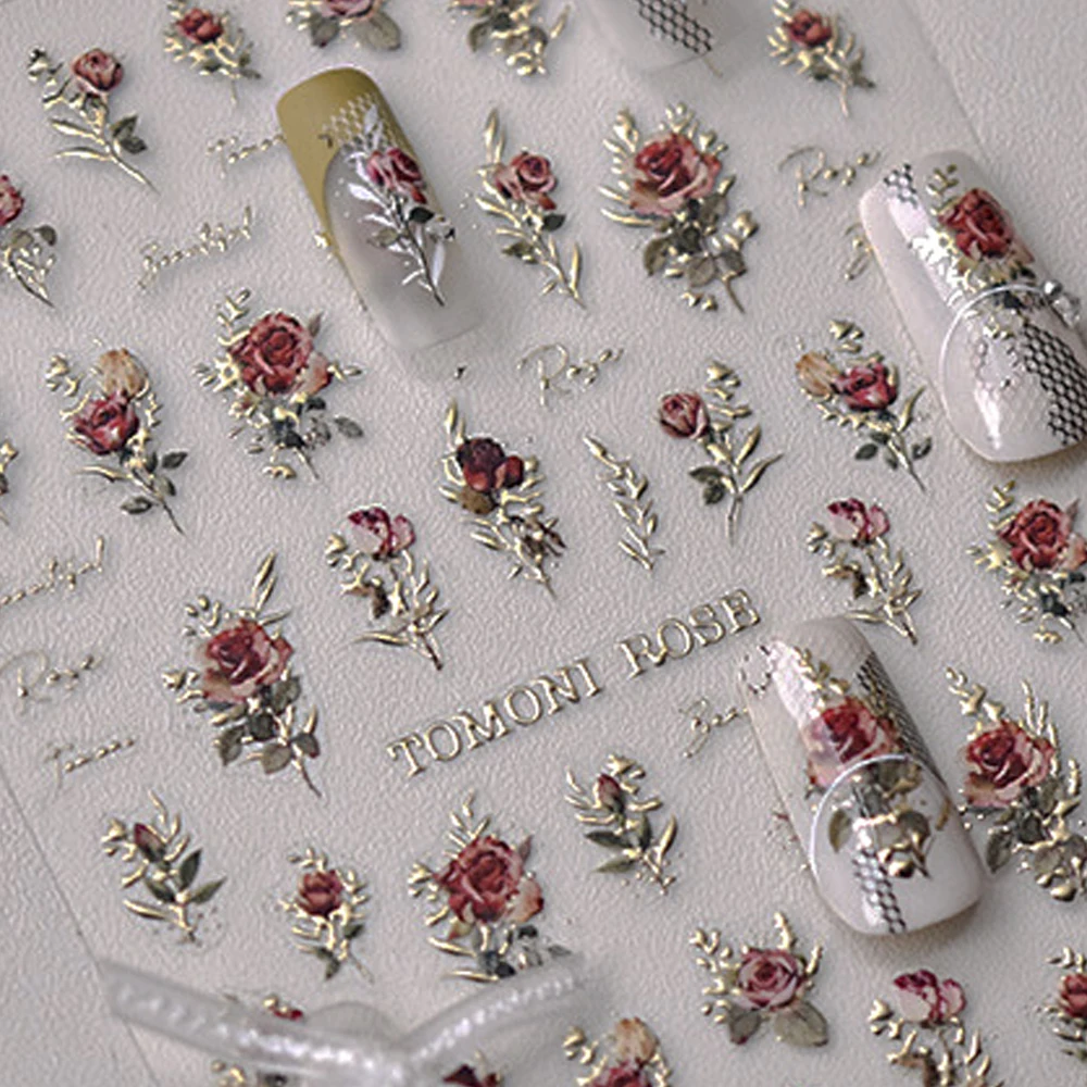 Naklejki na paznokcie 5D, słoneczniki, stokrotki, błyszczący gradient, bukiet, kokardki, kwiatowe płatki, kokardki, samoprzylepne naklejki do manicure