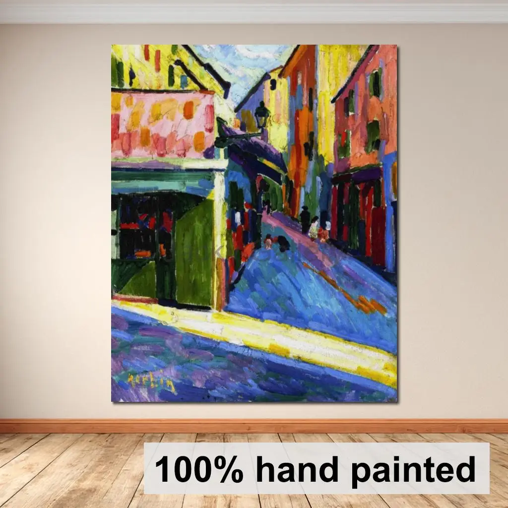 Modern Abstract Oil on Canvas Hand Painted Street Bastia Impressionist Masterpiece for Contemporary Pub Wall Decor