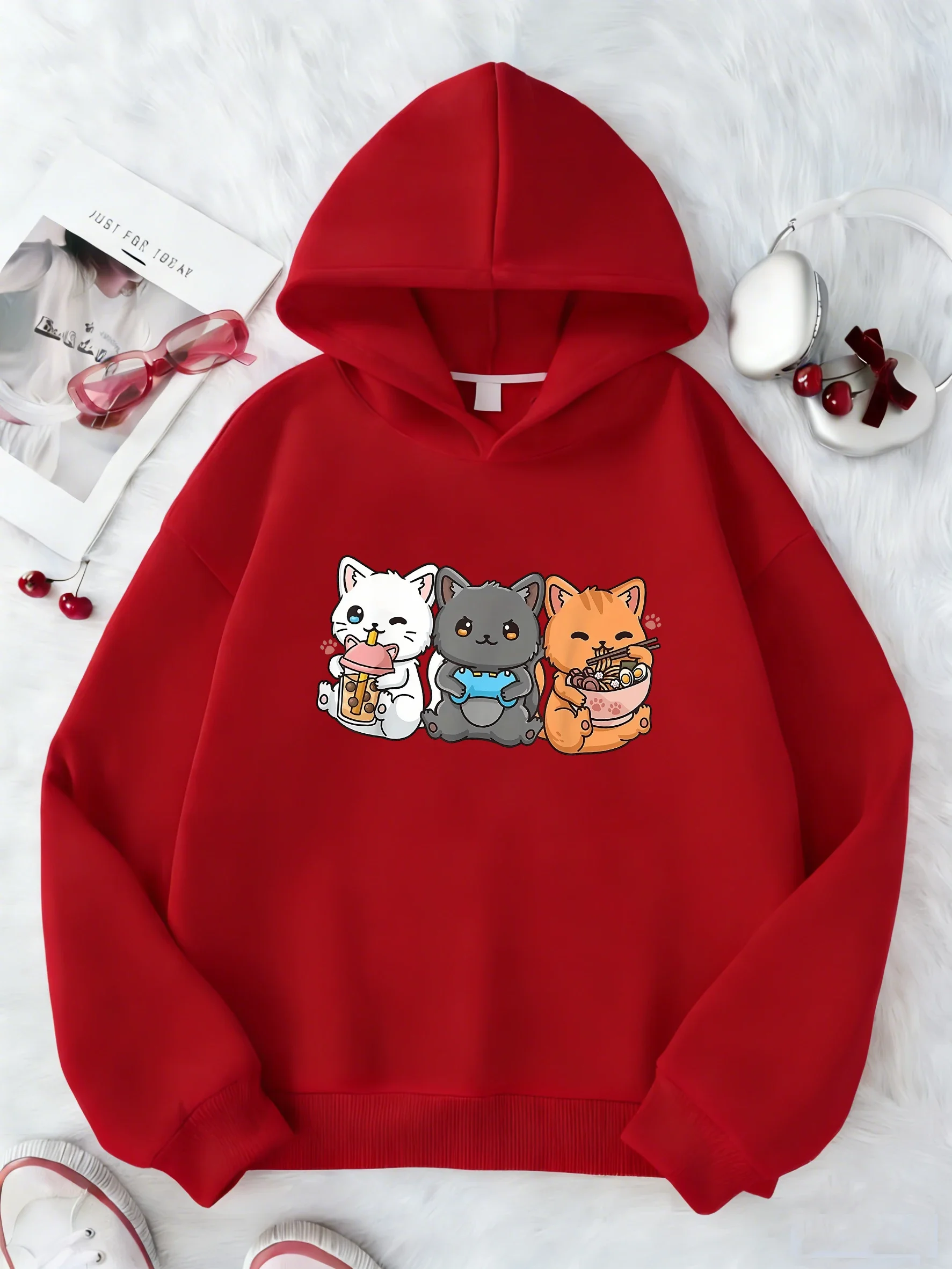 

Kawii Unisex Kids Cat Eat Ramen Design Children's Printed Sweatshirt Cute Hoody for Boys Girls Autumn Winter Casual Hoodies