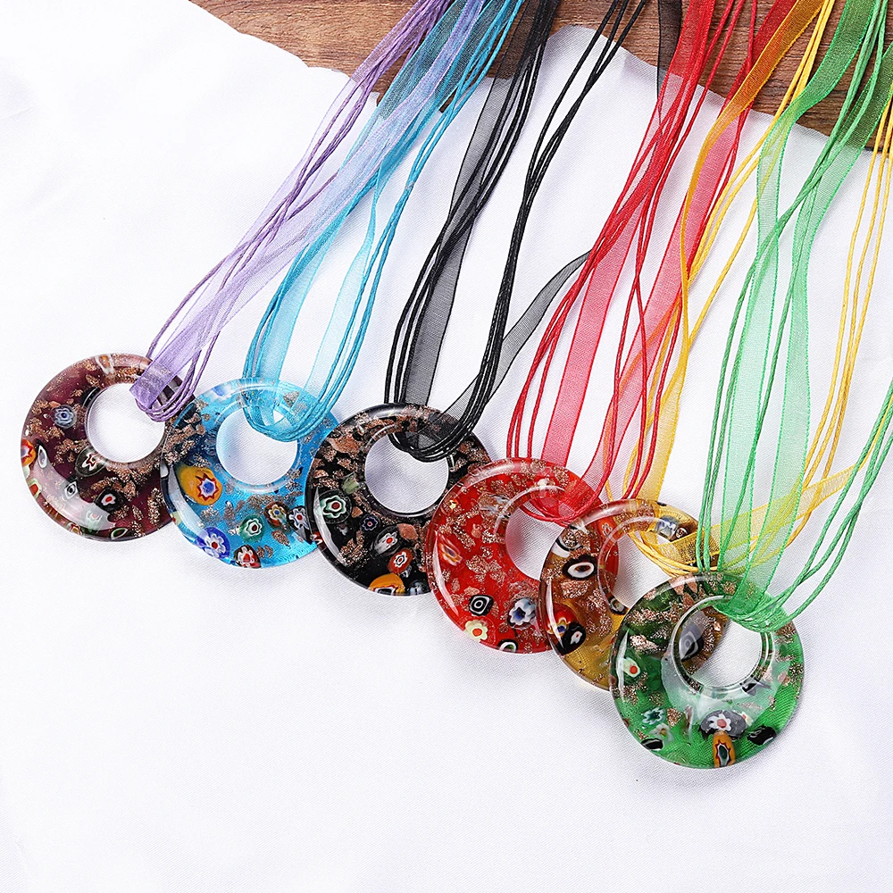 Handmade Murano Lampwork Glass Charms, Mixed Colorful, Round Millefiori Pendants,Making Necklaces 6Pcs