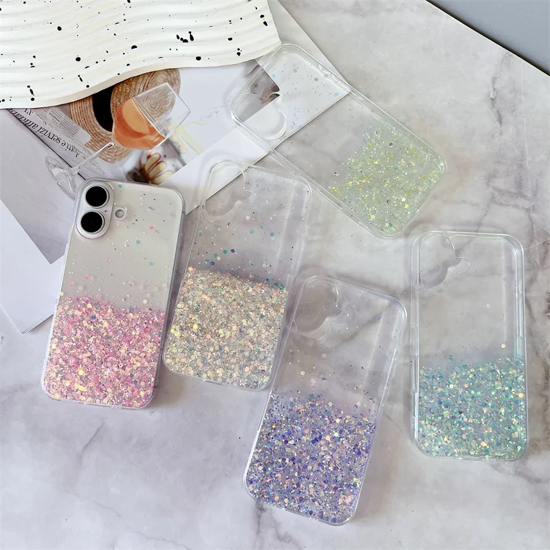 Luxury Noctilucent Glitter Bling Sequins Phone Case For iPhone 16 15 14 13 12 11 Pro Max X XR XS Max 6 6S 7 8 Plus SE Soft Cover