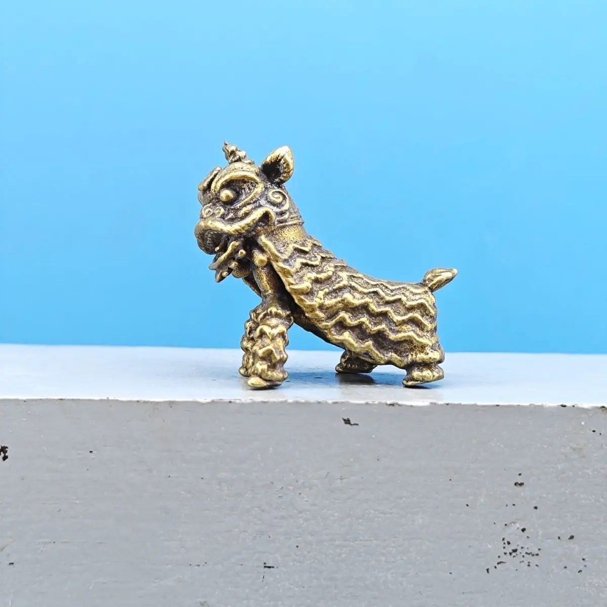 Brass 1/64 Chinese Style Festive Lion Dance Miniature Succulent Flower Bonsai Rockery Micro Landscape Model Ornament