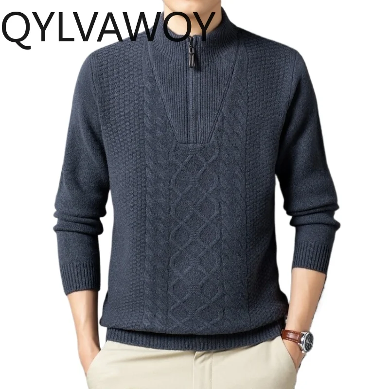 

Мужской свитер QYLVAWOY из 100% шерсти с воротником-стойкой на молнии, осенне-зимний пуловер, утепленный, теплый, премиум-класса