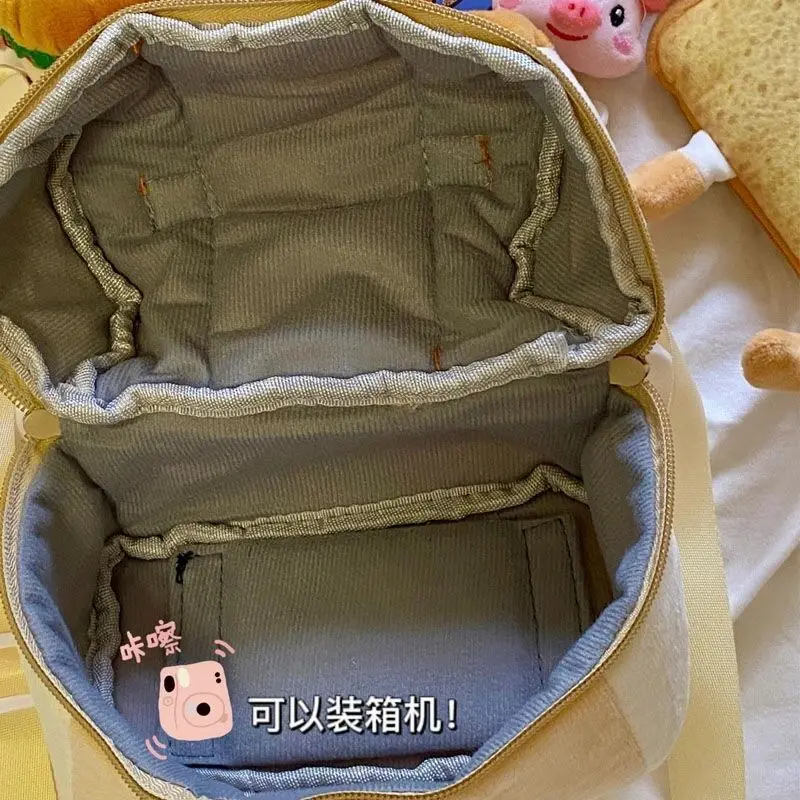 Tas Kosmetik Nilon Katun Kasual Ritsleting Padat Bentuk Roti Tas Penyimpanan Tas Kamera Dompet Korea Indah