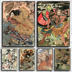 Antique Japanese Utagawa Kuniyoshi Ukiyo-e Heroes of The Water Margin Samurai Canvas Poster Wall Art Pictures Home Decor Gift