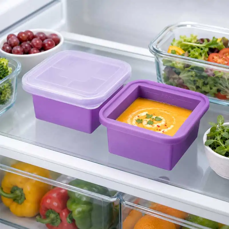 3PCS 1/2/4CUP Silicone Freezer Tray Mold with PP Lid, Storage Box Food Box, Storage Containers for Soup, Broth, Meal Prep