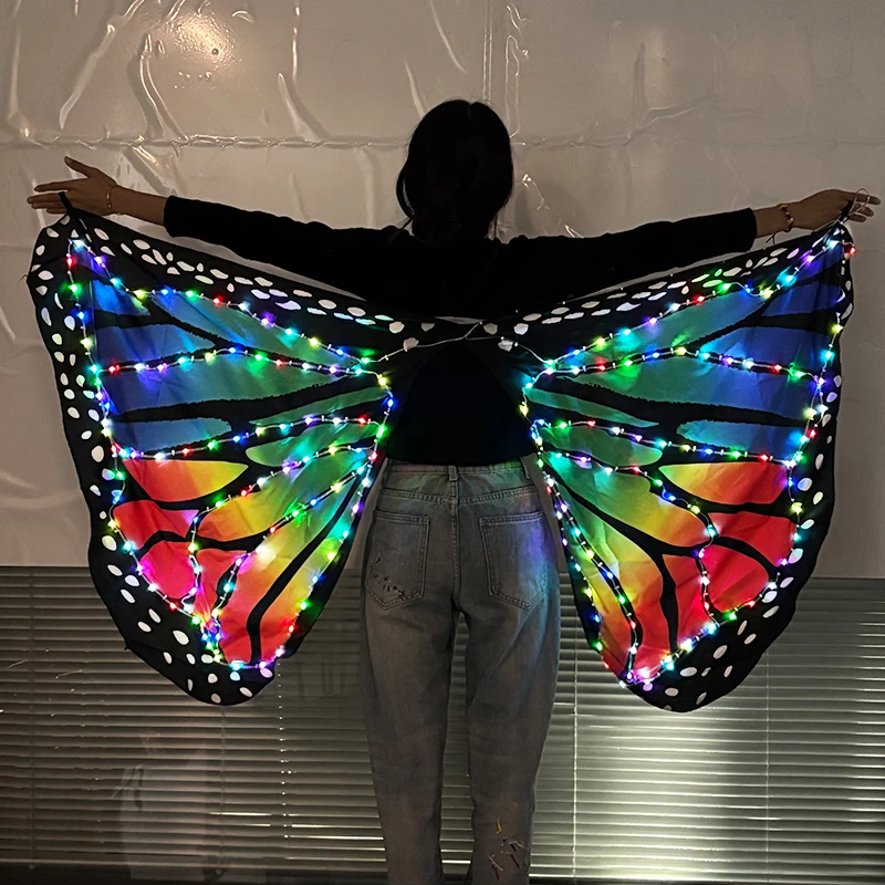 أجنحة فراشة LED للطفل LED فراشة عباءة فتاة ملابس الرقص متوهجة أجنحة الجنية تأثيري مرحلة الأداء زي #4