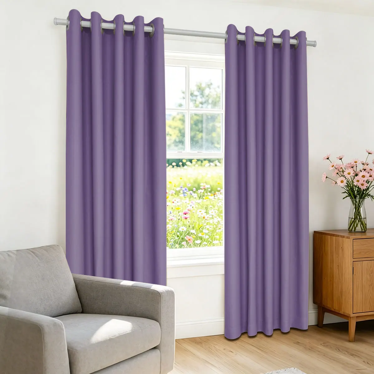 Lavender Purple High‑Density Blackout Curtains, Grommet Top Light Blocking Window Drapes for Bedroom Living Room, 2 Panels