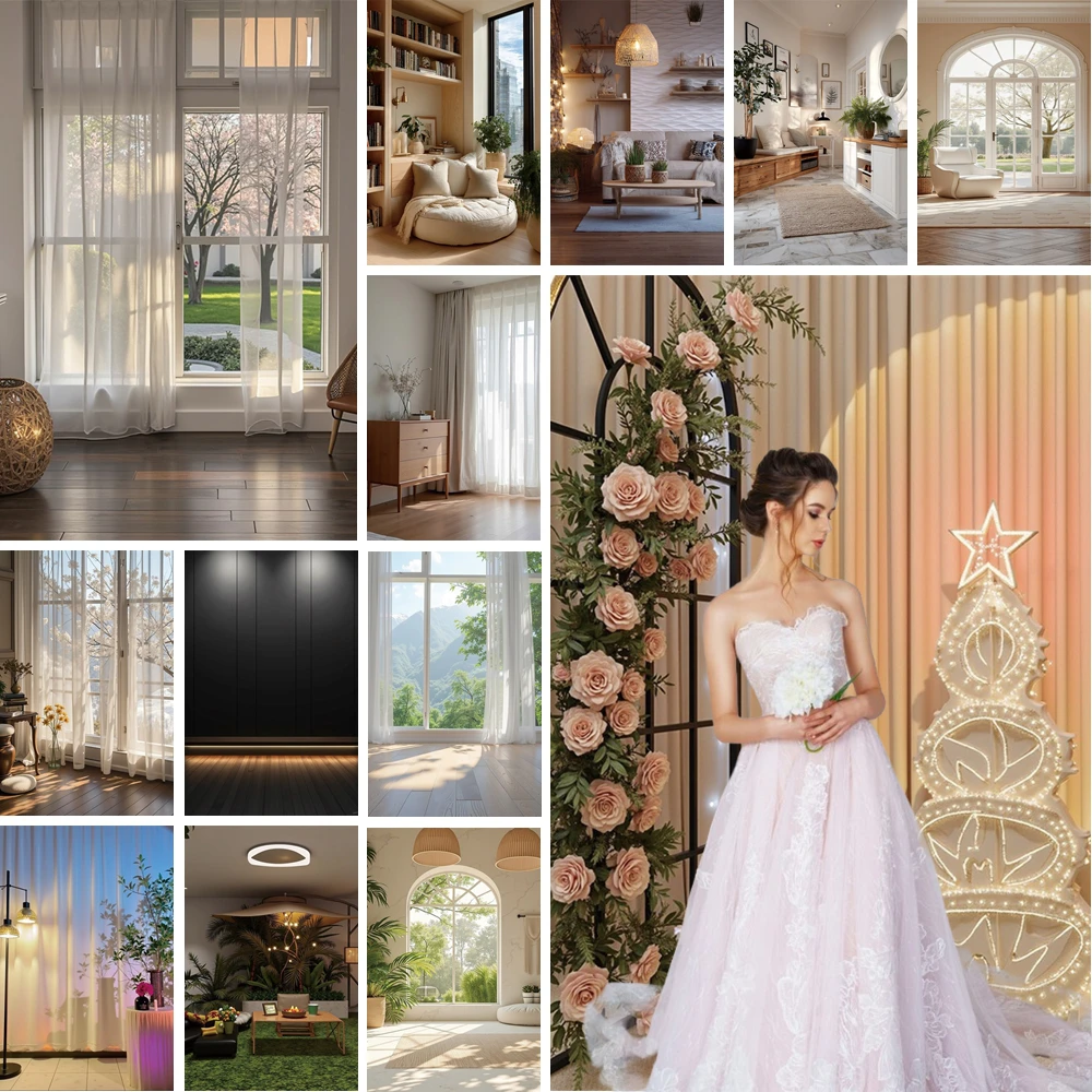 

MOON.QG Simple Interior Scene Backdrops For Photography Sofas Flowers Door Background Photo Studio Wallpaper Poster Accessories