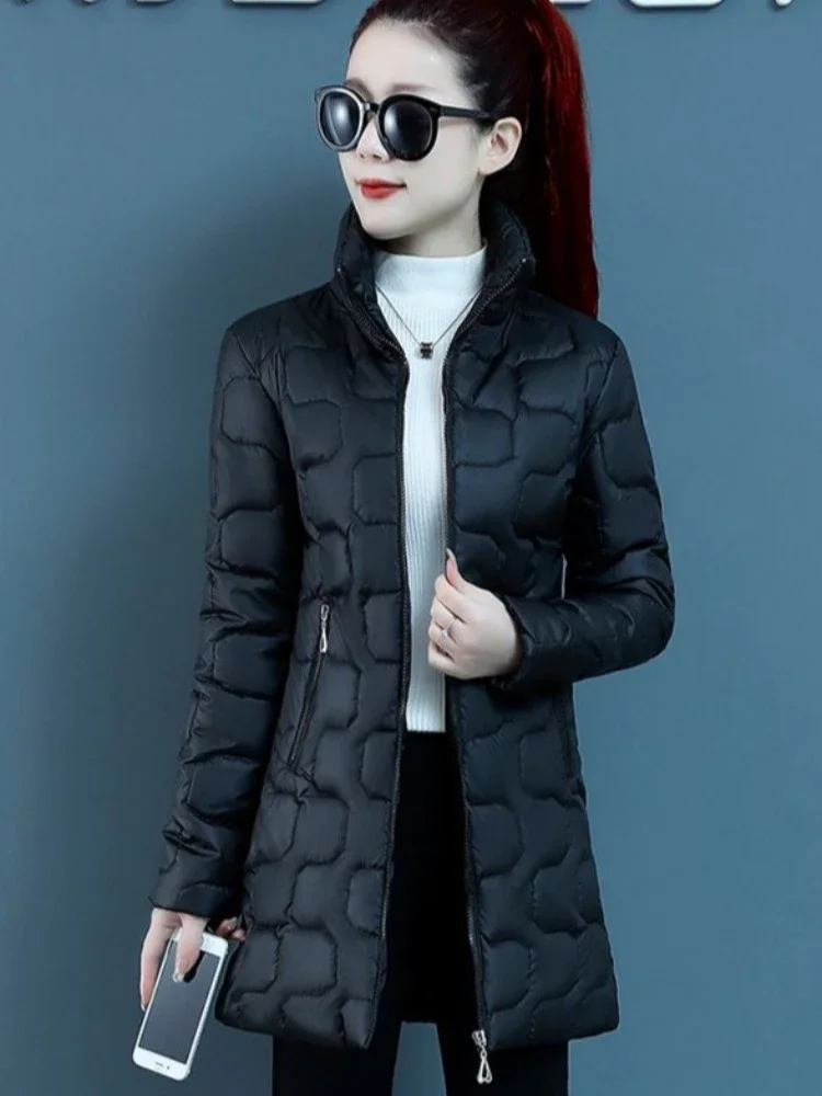 Manteau en coton matelassé à fermeture éclair pour femme, veste rembourrée légère, parkas longues rouges, offre de luxe de haute qualité, parka froide pour femme