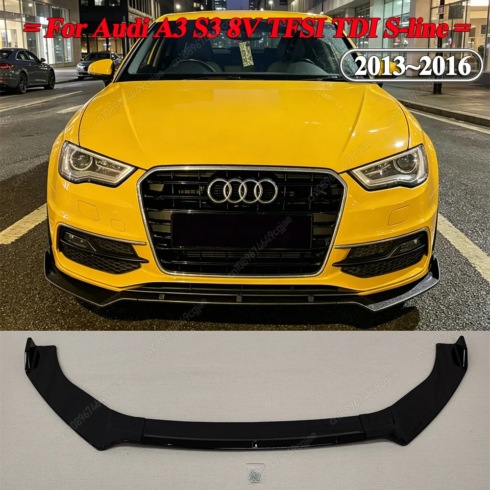 For Audi A3 S3 8V TFSI TDI S-line 2013-2016 Pre-facelift Front Bumper Lip Spoiler Splitter Diffuser ABS Black Body Kits Tuning
