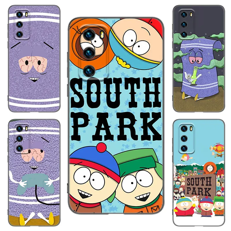 Cartoon S-South P-Park Black Phone Case For Huawei P8 P9 P20 P30 P40 Mate 8 9 10 Lite 20 30 P50 Pro Plus 20X P Smart 2020