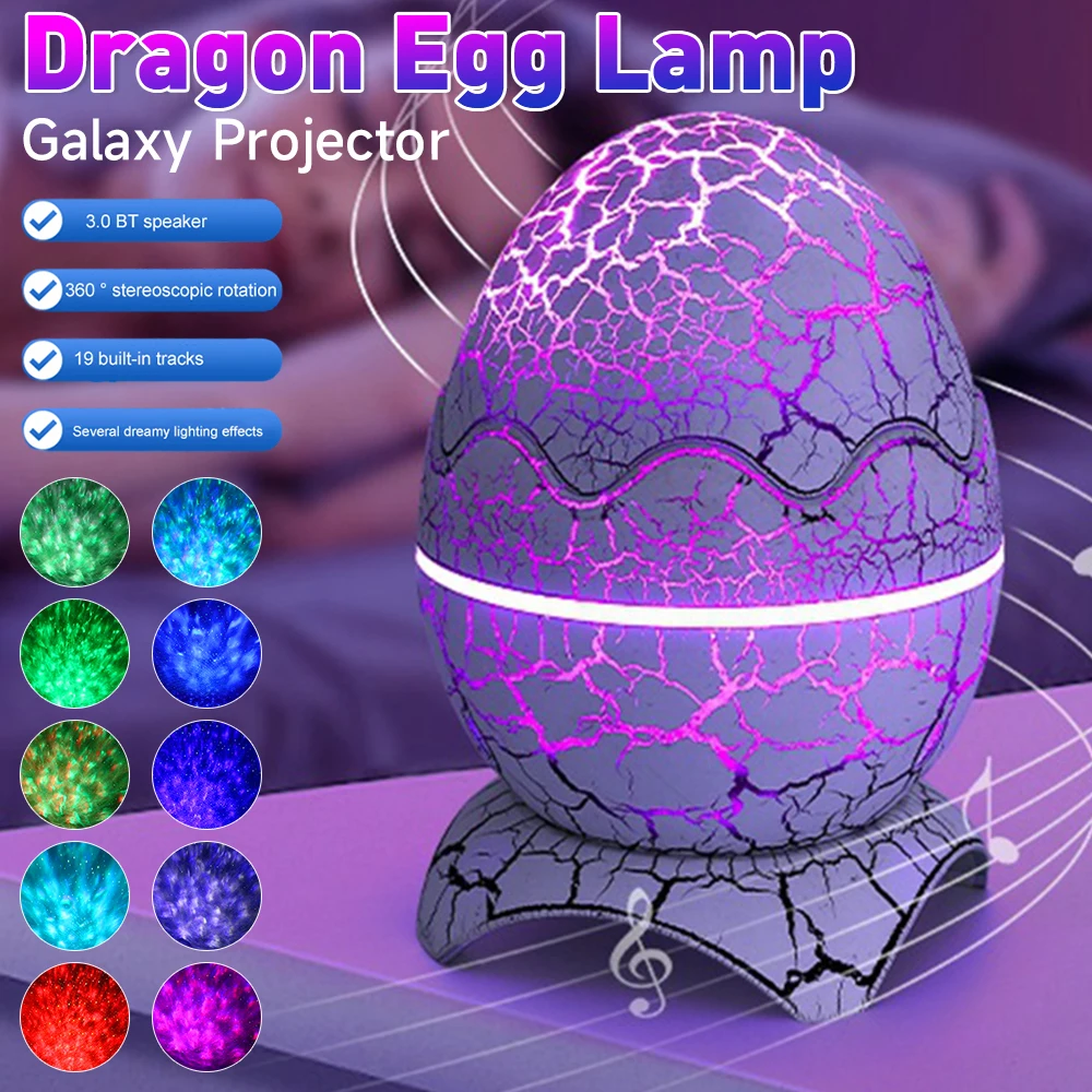 LED Dragon Egg Lamp Dinosaur Egg Shell Galaxy Starry Projector Bluetooth-compatible Remote Control Nebula Night Light Room Decor