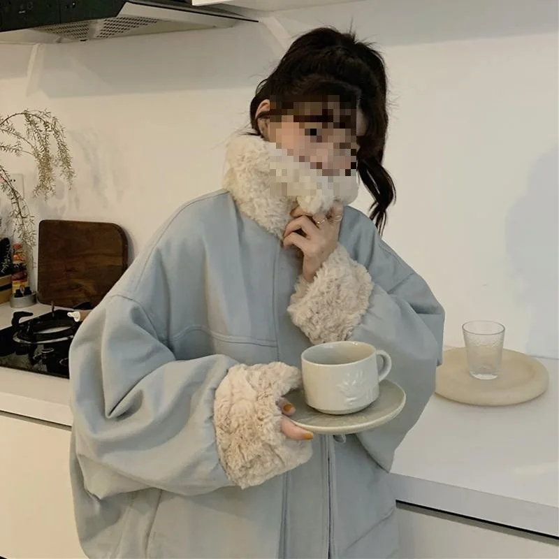 

Thickened Warm Cotton Jacket for Women Imitating Lamb Wool Cotton Jacket Autumn and Winter New Item Small and Loose Cotton