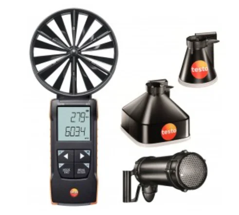 Testo 417 kit2 Digital Vane Anemometer Kit with measurement funnels and flow straightener, 59.1 to 3937 fpm, 0.1 to 118 CFM