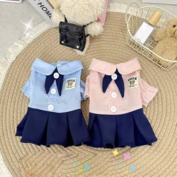 Ins Pet Dog Clothes Academy Style School Uniform Summer Thin Pleated Puppy Dresses Skirt Teddy Bears Two legged Puppy Clothing