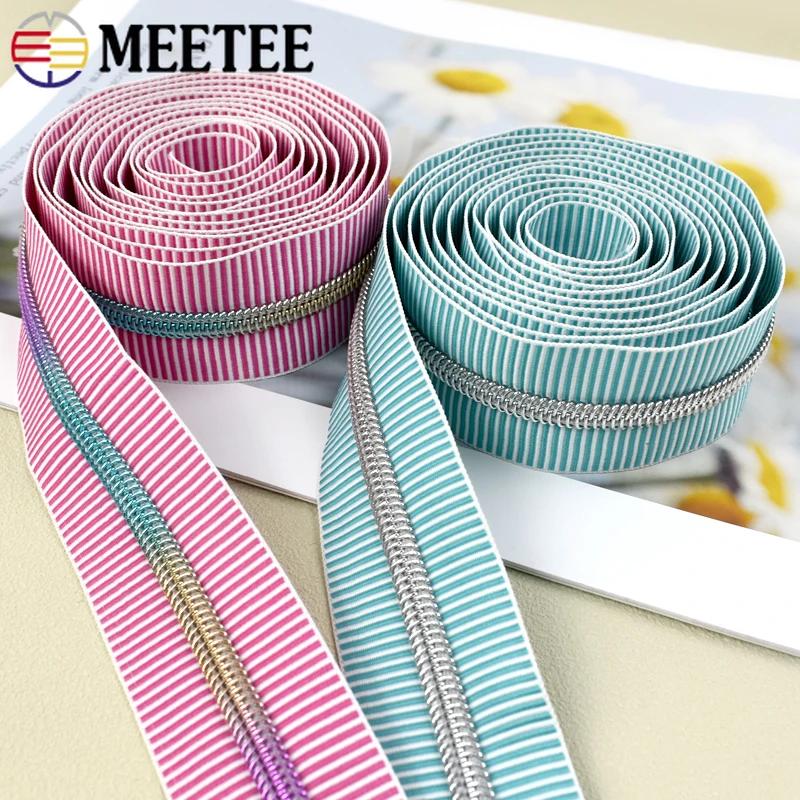 1-5M Meetee 5# Nylon Stripe Zippers Plastic Coil Zips Tape for Sewing Bag Garment By Meter Decoration Repair Kit DIY Accessories