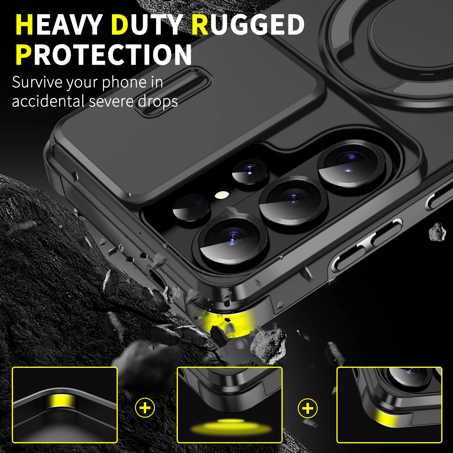 Slide Camera Protection Armor Phone Case For Samsung S26 S25 S24 S23 S22 S21 Plus 5G Ultra Metal Kickstand Magnetic Phone Cover