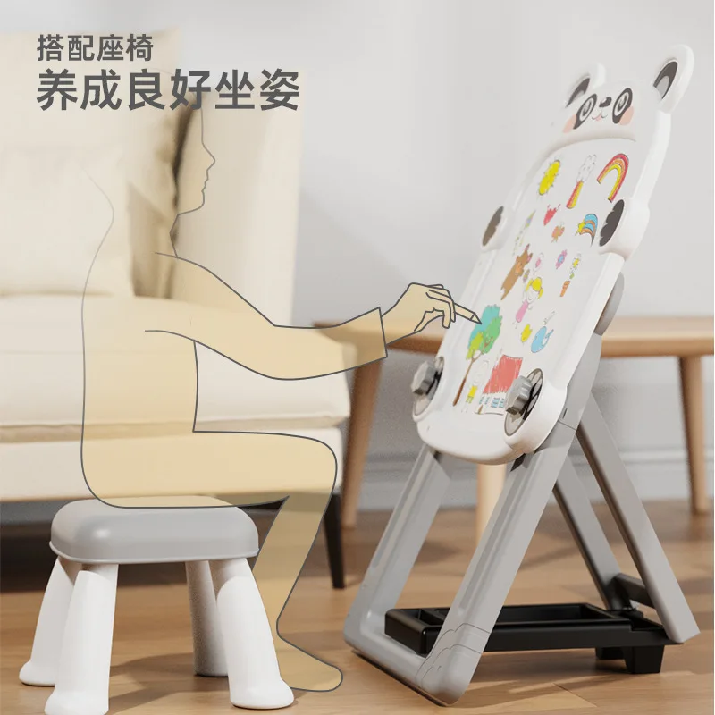 Children Double Sided Magnetic Drawing Board Foldable Easel Writing Blackboard with Stand and Chair Early Education Toy