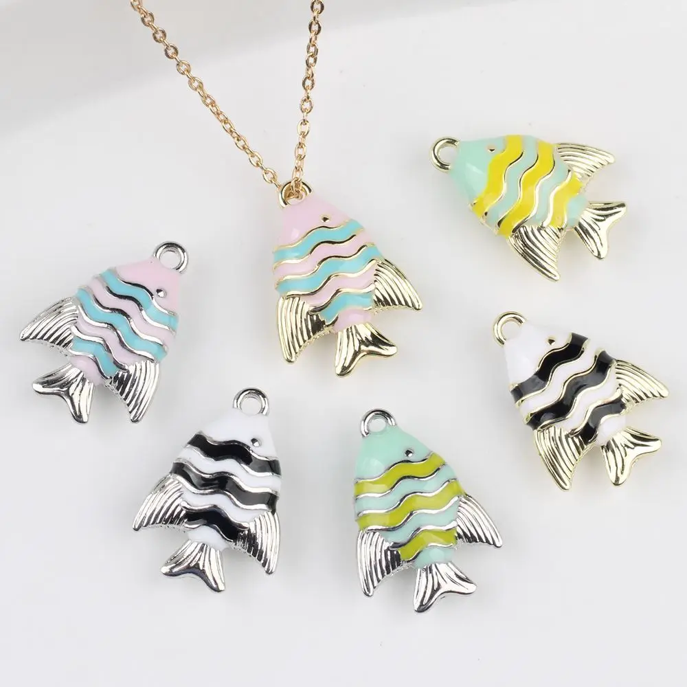 

10Pcs/lot Simple Alloy Clownfish Drip Oil Pendant DIY Jewelry Making Supplies for Bracelets Necklaces