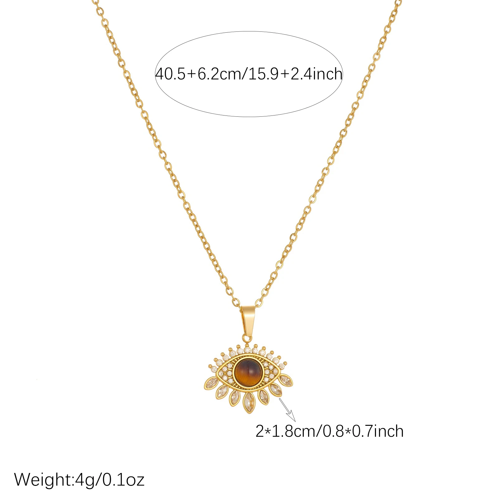 Stainless Steel Red Natural Stone & Zircon Evil Eye Pendant Necklace Women Waterproof Clavicle Chain Lucky Jewelry