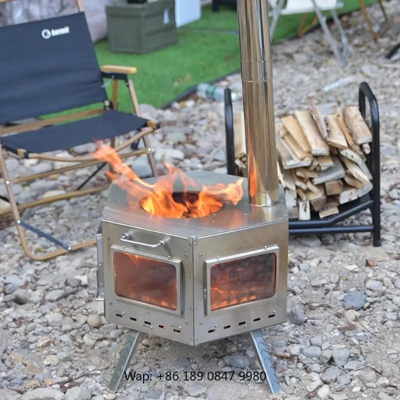【Hot】Folding Multipurpose Portable Stainless Steel 15L Heating Cooking Hexagonal Outdoor Cookware Tent Wood Camping Stove
