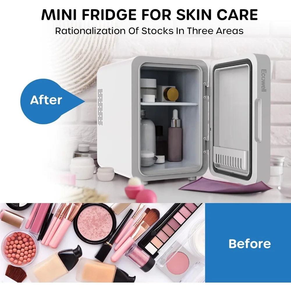Mini Fridge for Bedroom, Skincare Fridge,  4L, with LED Mirror for Makeup, for Office Dorm Car, Cooler & Warmer, AC & DC