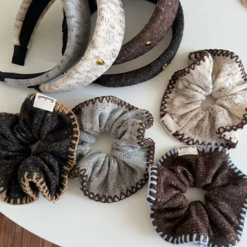 Korean Style Color Block Knitted Hair Tie High Quality Yarn Scrunchie Autumn Winter Woolen hair loop
