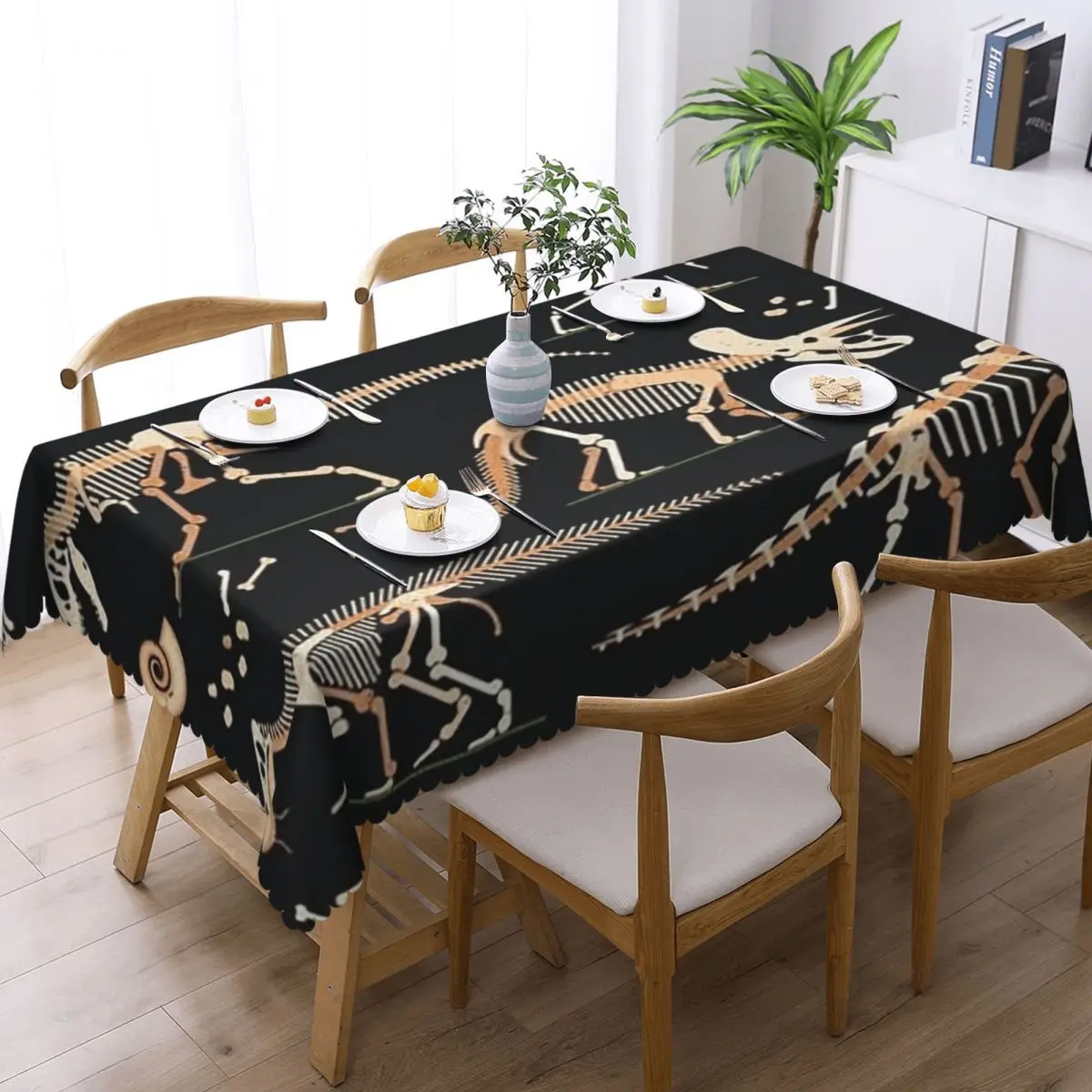 Dinosaur Fossils Halloween Customized Rectangular Tablecloth Oilproof Table Cover for Festival Party Decorations Table Cloth