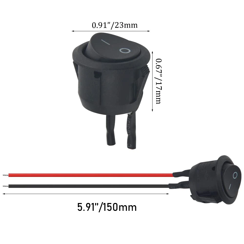 8pcs Round Rocker Switch ON Off Switch 12V Toggle Switches 2Pin SPST with Pre-Wired 6A/250V 10A/125V AC for Boat, Car