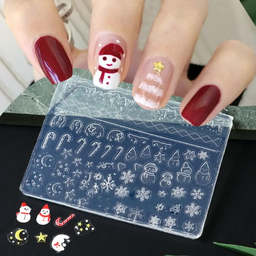 3D Nails Art Silicone Mold Pad Winter Christmas Snowman Santa Claus Gel Stencils Snowflake Relief Nail Carving Manicure Tool