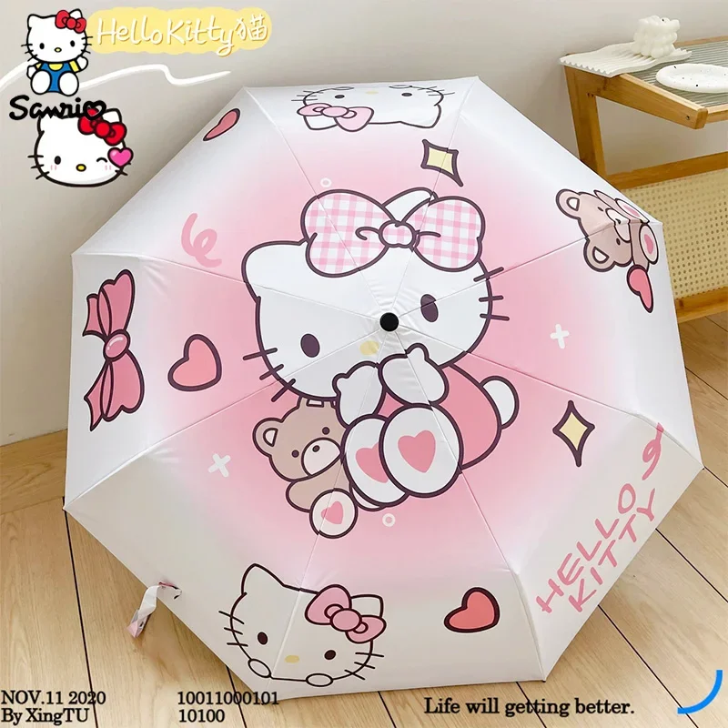 Sanrio Hello Kitty Cartoon Sunshade Umbrella Anime Sunscreen Anti-Ultraviolet Folding Umbrella Sunny Rain Dualuse Parasol Gifts