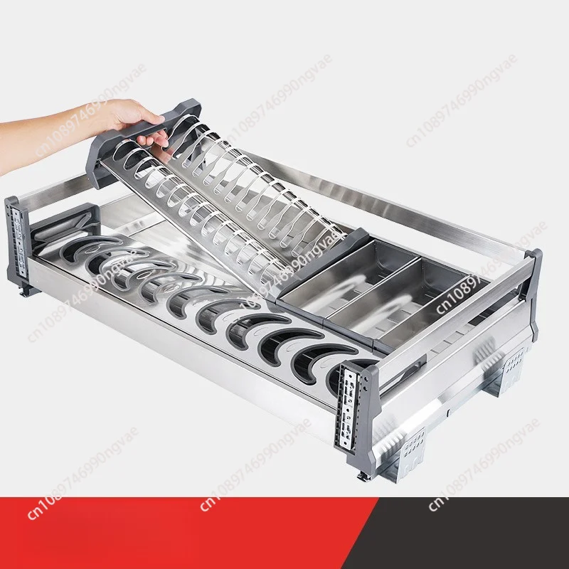 Basket Kitchen Cabinet 304 Stainless Steel Double-layer Kitchen Cabinet Seasoning Rack Dishes Basket Storage Silent