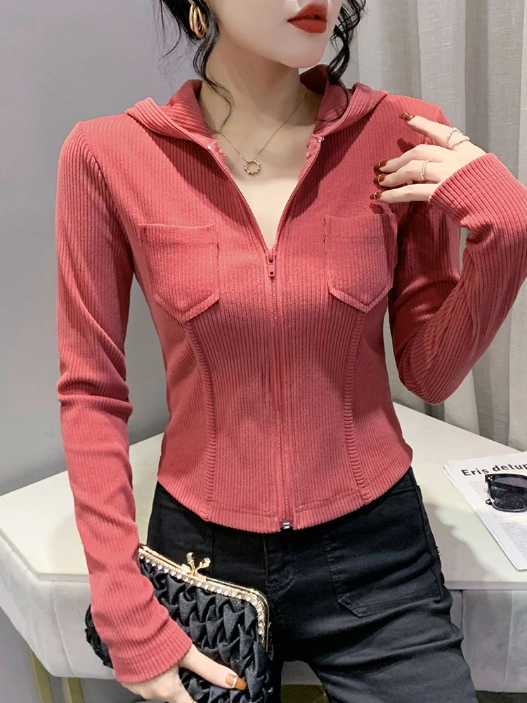 

Модный кардиган на молнии для женщин, удлиненный, приталенный, весенне-осенний, в европейском стиле, с дизайнерским подходом, верхняя одежда