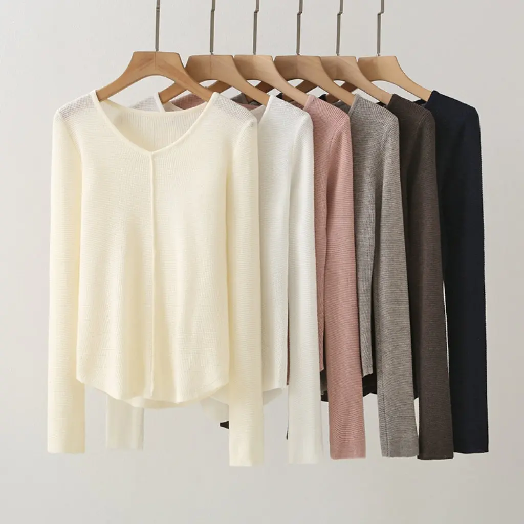 

B1YUE-919V Korean Women's Collar Sweater Solid Color Pullover Gentle Wind Seam Design Autumn Fashion Wholesale