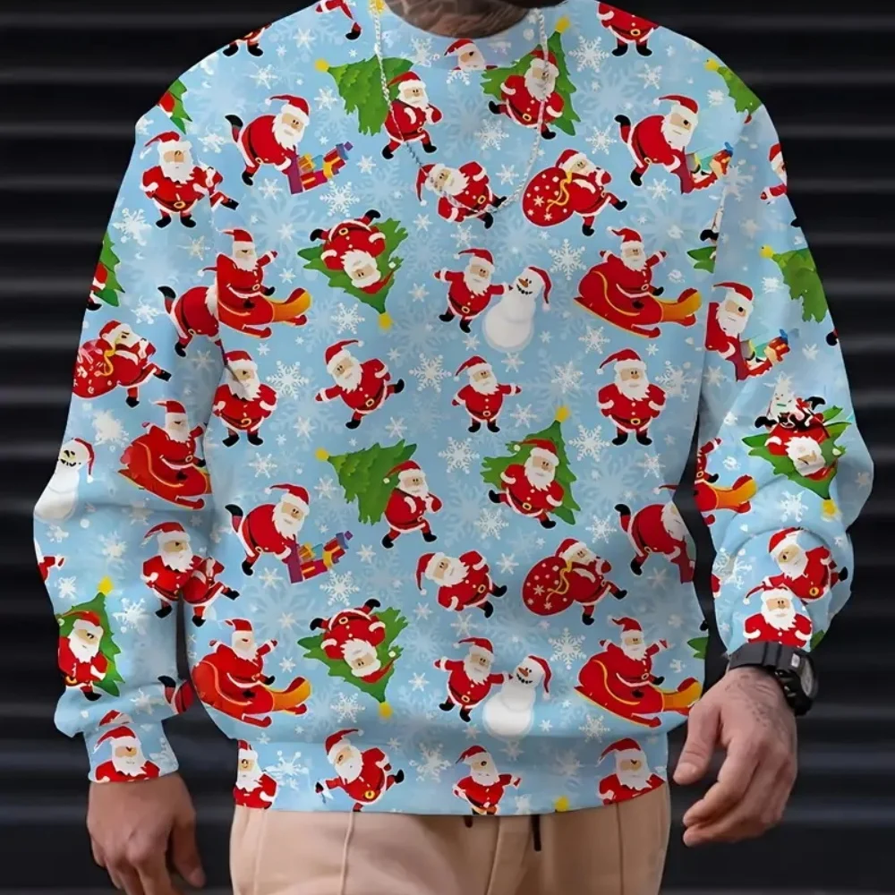 

3D Print Ugly Santa Claus Sweatshirts For Men Women Merry Christmas Crew Neck Pullover Hoodies Clothes Mens Oversized Jumper