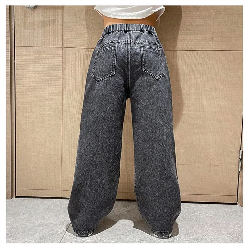 Girls Jeans Autumn Casual Loose Side Gradient Color Young Children Wide Leg Pants 8 10 12 13 14 Years Teen School Kids Trousers