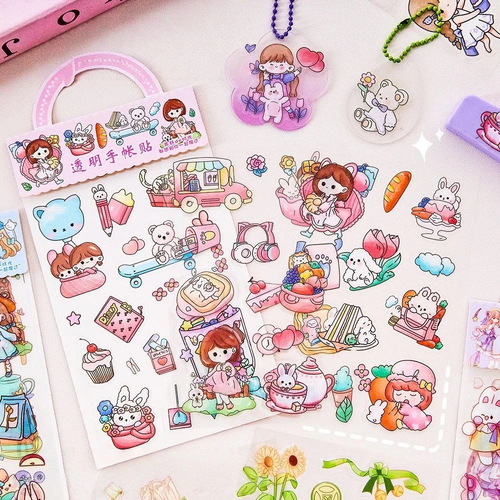 Selbstklebendes Dekoratives Aufkleber-Set Mädchen Prinzessin für Schüler-Tagebücher Einzigartige Kawaii-Cartoon-Sticker für DIY-Scrapbooking 3 Blätter/Packung